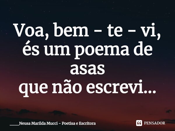 ⁠Voa, bem - te - vi, és um poema de asas que não escrevi...... Frase de ___Neusa Marilda Mucci - Poetisa e Escritora.