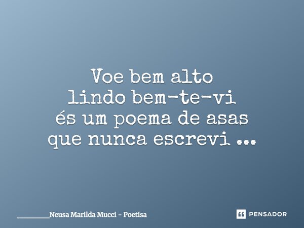 ⁠Voe bem alto lindo bem-te-vi és um poema de asas que nunca escrevi ...... Frase de ______Neusa Marilda Mucci - Poetisa.