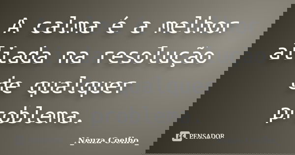A calma é a melhor aliada na resolução de qualquer problema.... Frase de Neuza Coelho.