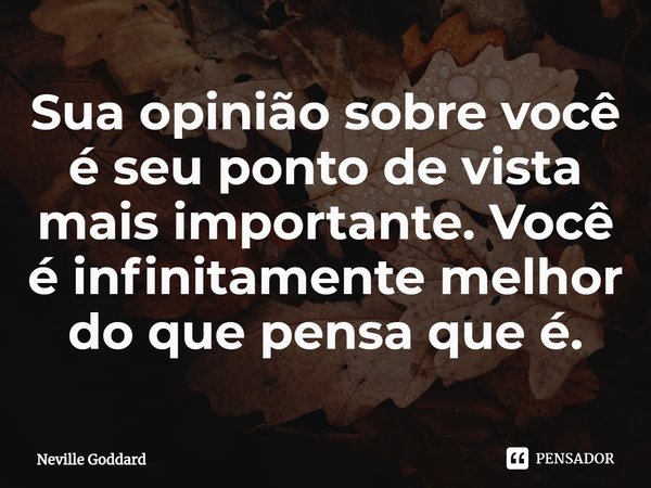 ⁠Sua opinião sobre você é seu ponto de vista mais importante. Você é infinitamente melhor do que pensa que é.... Frase de Neville Goddard.