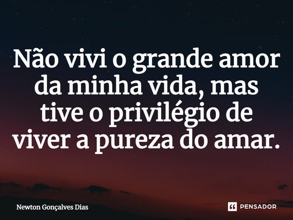 ⁠Não vivi o grande amor da minha vida, mas tive o privilégio de viver a pureza do amar.... Frase de Newton Gonçalves Dias.