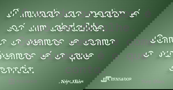 O mundo ao redor é só um detalhe. Como o vemos e como o vivemos é o que conta.... Frase de Ney Dias.