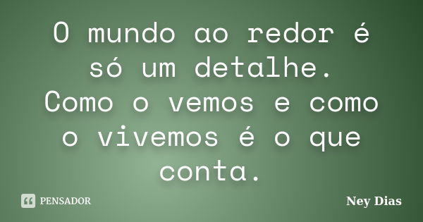 O mundo ao redor é só um detalhe. Como o vemos e como o vivemos é o que conta.... Frase de Ney Dias.