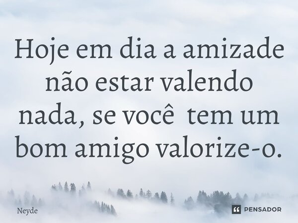 Hoje em dia a amizade não estar valendo nada, se você tem um bom amigo valorize-o.⁠... Frase de Neyde.