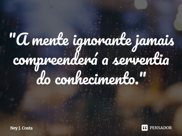 ⁠"A mente ignorante jamais compreenderá a serventia do conhecimento."... Frase de Ney J. Costa.