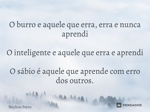 ⁠O burro e aquele que erra, erra e nunca aprendi O inteligente e aquele que erra e aprendi O sábio é aquele que aprende com erro dos outros.... Frase de Neylton bryto.