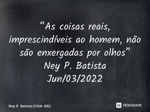 ⁠“As coisas reais, imprescindíveis ao homem, não são enxergadas por olhos” Ney P. Batista Jun/03/2022... Frase de Ney P. Batista (USA-BR).