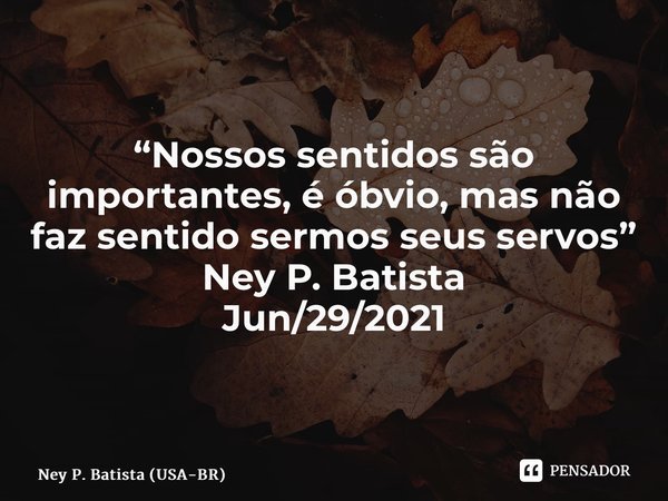 ⁠“Nossos sentidos são importantes, é óbvio, mas não faz sentido sermos seus servos” Ney P. Batista Jun/29/2021... Frase de Ney P. Batista (USA-BR).