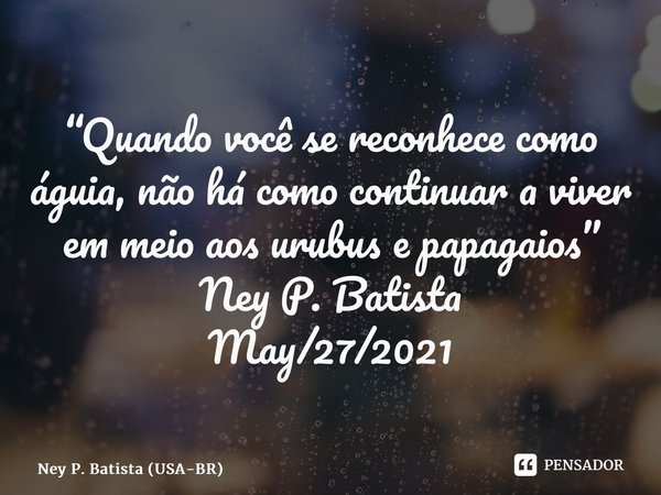 ⁠“Quando você se reconhece como águia, não há como continuar a viver em meio aos urubuse papagaios” Ney P. Batista May/27/2021... Frase de Ney P. Batista (USA-BR).