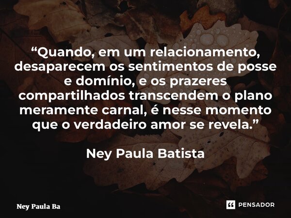 ⁠⁠⁠⁠“Quando, em um relacionamento, desaparecem os sentimentos de posse e domínio, e os prazeres compartilhados transcendem o plano meramente carnal, é nesse mom... Frase de Ney Paula Batista.