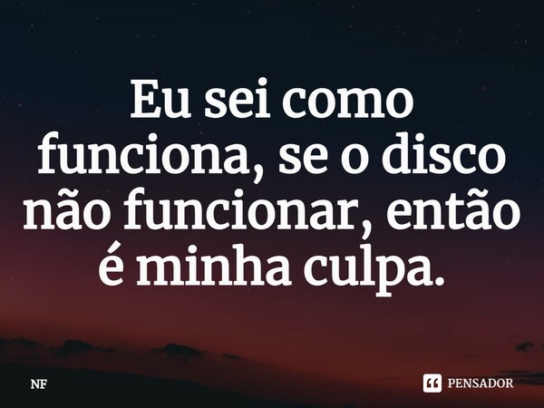 ⁠Eu sei como funciona, se o disco não funcionar, então é minha culpa.... Frase de NF.