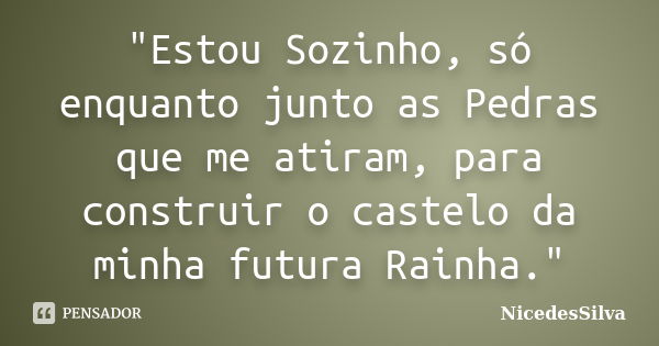 "Estou Sozinho, só enquanto junto as Pedras que me atiram, para construir o castelo da minha futura Rainha."... Frase de NicedesSilva.