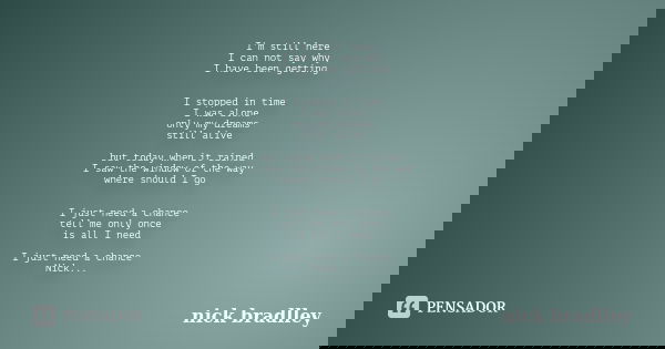 I'm still here I can not say why I have been getting I stopped in time I was alone only my dreams still alive but today when it rained I saw the window of the w... Frase de nick bradlley.
