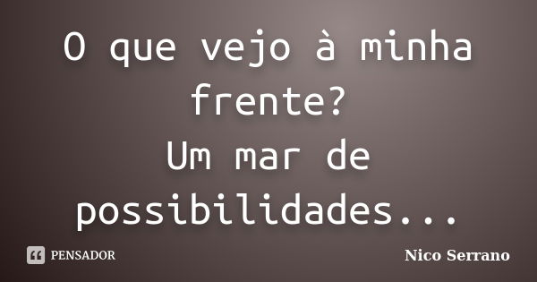 O que vejo à minha frente? Um mar de possibilidades...... Frase de Nico Serrano.