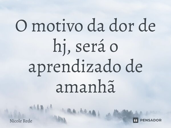 ⁠⁠O motivo da dor de hj, será o aprendizado de amanhã... Frase de Nicole Rede.