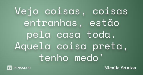 Vejo coisas, coisas entranhas, estão pela casa toda. Aquela coisa preta, tenho medo'... Frase de Nicolle SAntos.