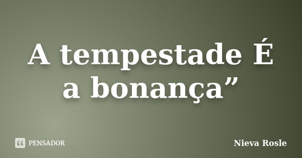 A tempestade É a bonança”... Frase de Nieva Rosle.