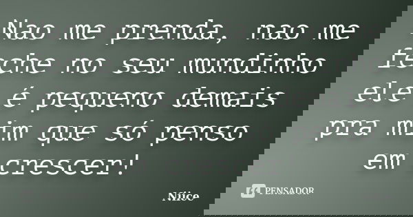 Nao me prenda, nao me feche no seu mundinho ele é pequeno demais pra mim que só penso em crescer!... Frase de Niice.