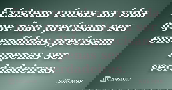 Existem coisas na vida que não precisam ser entendidas,precisam apenas ser verdadeiras.... Frase de Niih MSR.