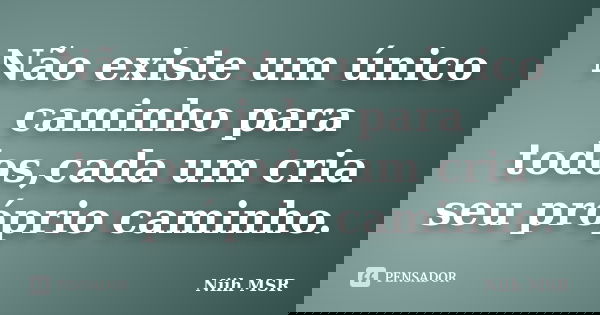 Não existe um único caminho para todos,cada um cria seu próprio caminho.... Frase de Niih MSR.