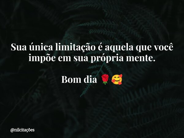 Sua única limitação é aquela que você impõe em sua própria mente. Bom dia 🌹🥰... Frase de nilcitações.