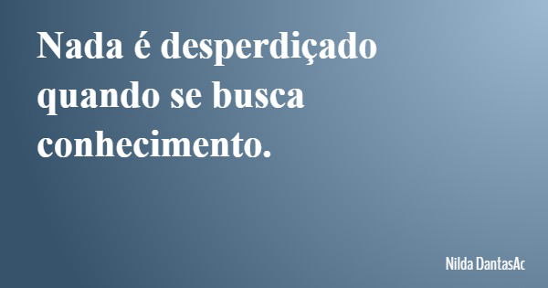 Nada é desperdiçado quando se busca conhecimento.... Frase de Nilda DantasAc.
