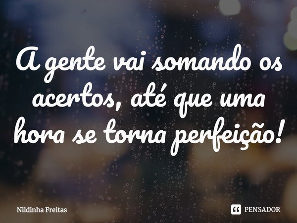 ⁠A gente vai somando os acertos, até que uma hora se torna perfeição!... Frase de Nildinha Freitas.