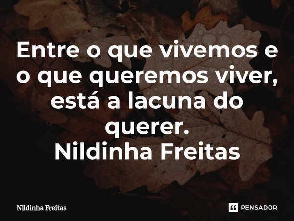 ⁠Entre o que vivemos e o que queremos viver, está a lacuna do querer. Nildinha Freitas... Frase de Nildinha Freitas.