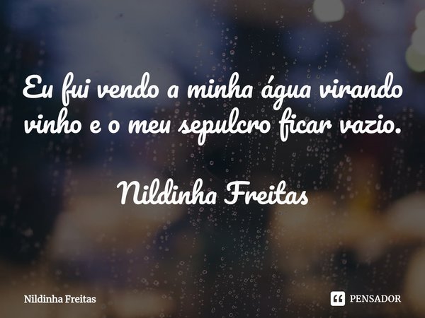 ⁠Eu fui vendo a minha água virando vinho e o meu sepulcro ficar vazio. Nildinha Freitas... Frase de Nildinha Freitas.