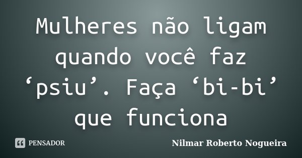 Mulheres não ligam quando você faz ‘psiu’. Faça ‘bi-bi’ que funciona... Frase de Nilmar Roberto Nogueira.