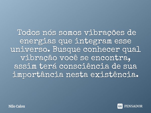 ⁠ Todos nós somos vibrações de energias que integram esse universo. Busque conhecer qual vibração você se encontra, assim terá consciência de sua importância ne... Frase de Nilo Calou.