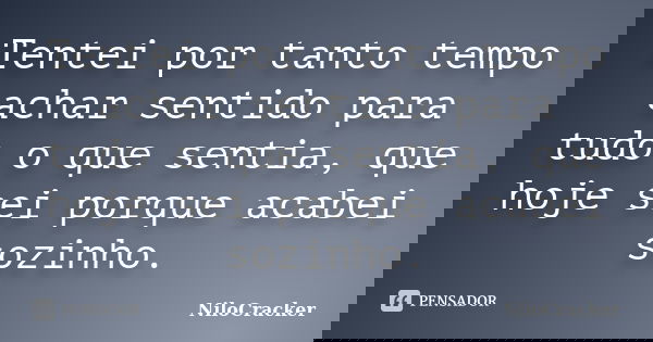 Tentei por tanto tempo achar sentido para tudo o que sentia, que hoje sei porque acabei sozinho.... Frase de NiloCracker.