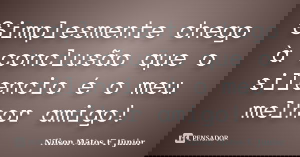 Simplesmente chego à conclusão que o silencio é o meu melhor amigo!... Frase de Nilson Matos F. Junior.