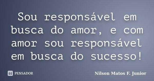 Sou responsável em busca do amor, e com amor sou responsável em busca do sucesso!... Frase de Nilson Matos F. Junior.