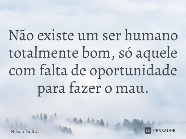 ⁠⁠Não existe um ser humano totalmente bom, só aquele com falta de oportunidade para fazer o mau.... Frase de Nilson Palitot.