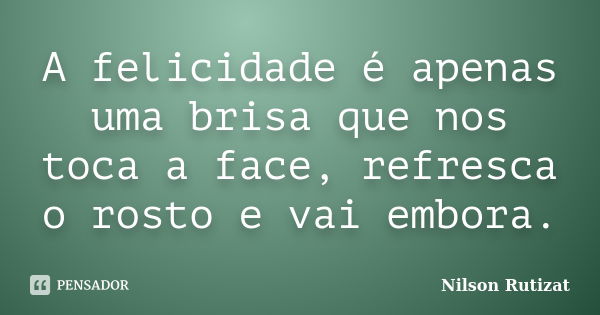 A felicidade é apenas uma brisa que nos toca a face, refresca o rosto e vai embora.... Frase de Nilson Rutizat.