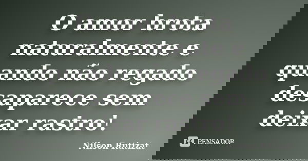 O amor brota naturalmente e quando não regado desaparece sem deixar rastro!... Frase de Nilson Rutizat.
