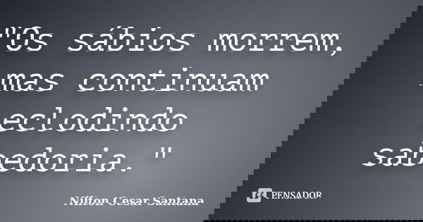 "Os sábios morrem, mas continuam eclodindo sabedoria."... Frase de Nilton Cesar Santana.
