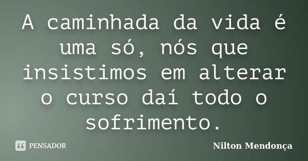 A caminhada da vida é uma só, nós que insistimos em alterar o curso daí todo o sofrimento.... Frase de Nilton Mendonça.