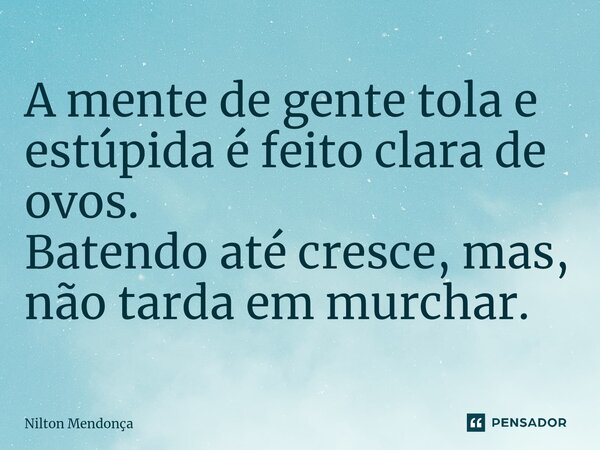 ⁠A mente de gente tola e estúpida é feito clara de ovos. Batendo até cresce, mas, não tarda em murchar.... Frase de Nilton Mendonça.
