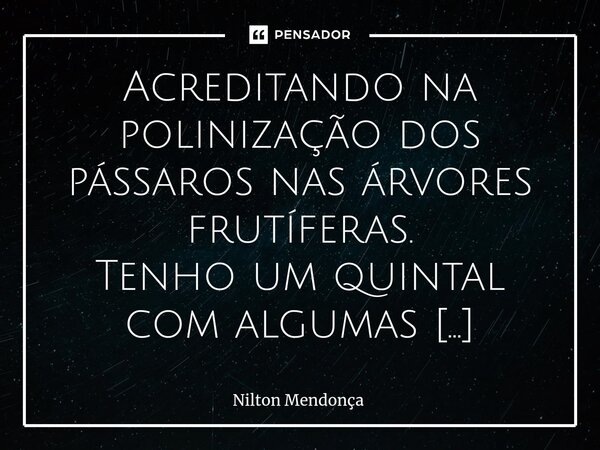 ⁠Acreditando na polinização dos pássaros nas árvores frutíferas. Tenho um quintal com algumas árvores frutíferas e ervas. Percebo o beija-flor e outros pássaros... Frase de Nilton Mendonça.