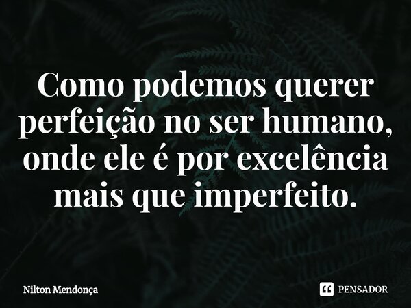 ⁠Como podemos querer perfeição no ser humano, onde ele é por excelência mais que imperfeito.... Frase de Nilton Mendonça.