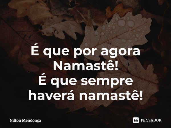⁠
É que por agora Namastê!
É que sempre
haverá namastê!... Frase de Nilton Mendonça.