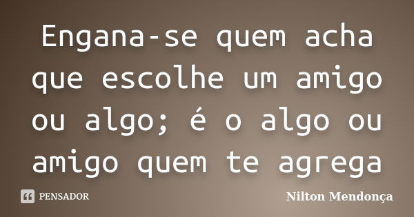 Engana-se quem acha que escolhe um amigo ou algo; é o algo ou amigo quem te agrega... Frase de Nilton Mendonça.