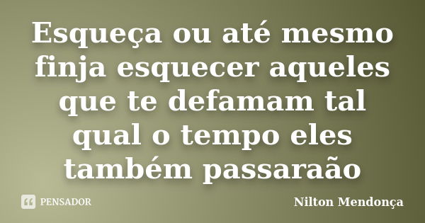 Esqueça ou até mesmo finja esquecer aqueles que te defamam tal qual o tempo eles também passaraão... Frase de Nilton Mendonça.