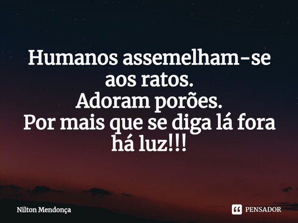 Humanos assemelham-se aos ratos. Adoram porões. Por mais que se diga lá fora há luz!!!... Frase de Nilton Mendonça.