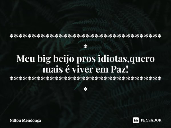 ⁠
***********************************
Meu big beijo pros idiotas,quero mais é viver em Paz!
***********************************... Frase de Nilton Mendonça.