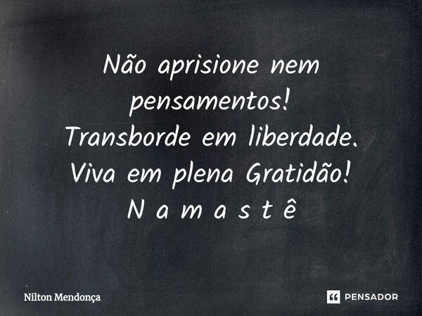 ⁠Não aprisione nem pensamentos! Transborde em liberdade. Viva em plena Gratidão! N a m a s t ê... Frase de Nilton Mendonça.