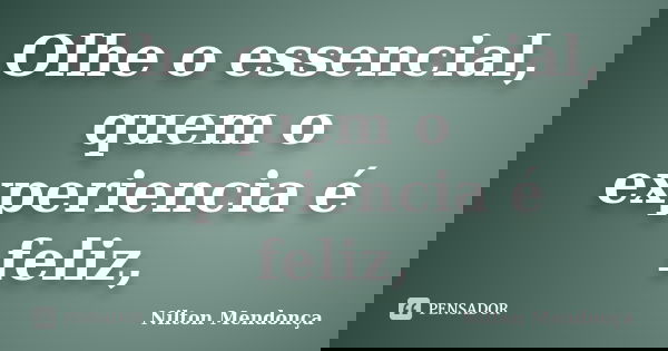 Olhe o essencial, quem o experiencia é feliz,... Frase de Nilton Mendonça.
