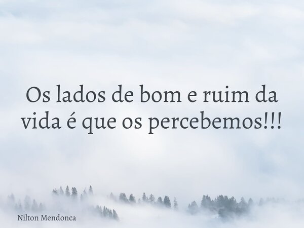 Os lados de bom e ruim da vida é que os percebemos!!!... Frase de Nilton Mendonca.